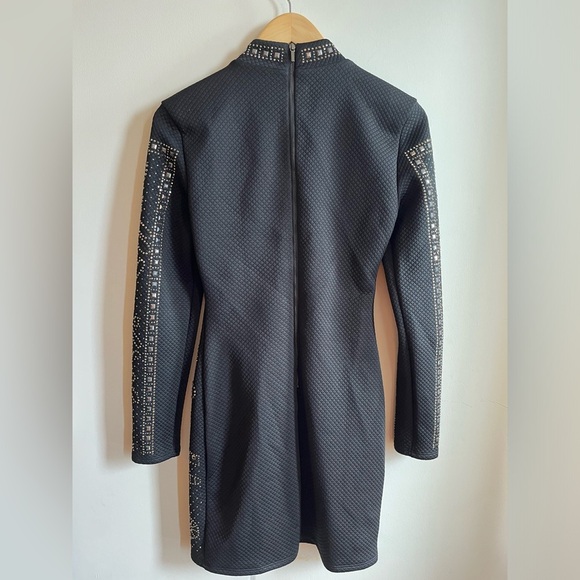 Bebe Long sleeved Mock-neck Studded Black Embellished Dress - Picture 3 of 10